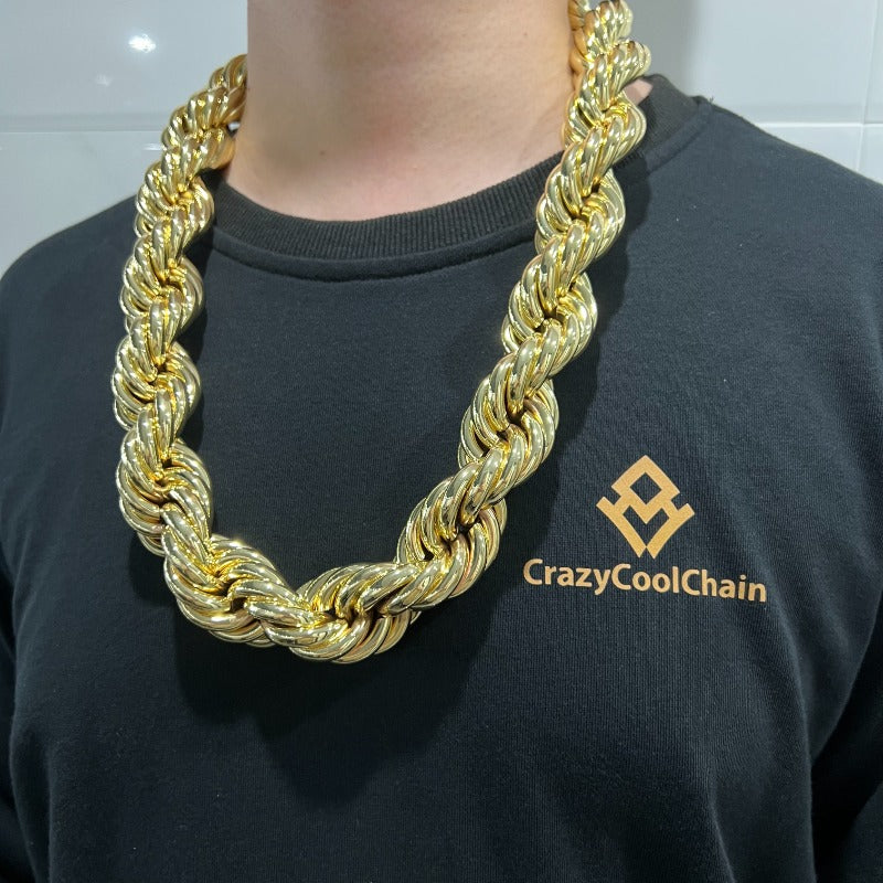30 Inch Rope Chain Gold 30mm 18K Gold Finish Rope Chain – Crazycoolchain