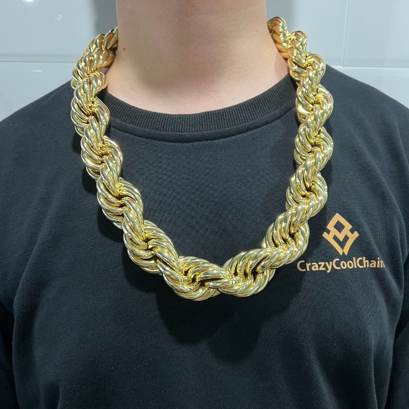 30 Inch Rope Chain Gold 30mm 18K Gold Finish Rope Chain – Crazycoolchain