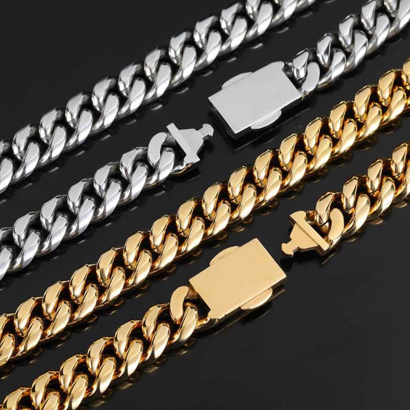 12mm Cross Pattern Clasp Titanium Steel Polished Silver Necklace ...